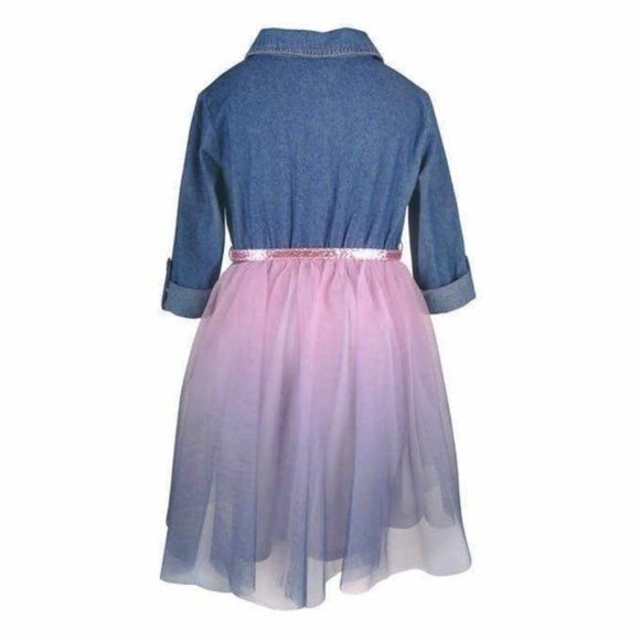 💣 LAST ONE! 💣 Zunie Kids' Denin Top Ombre Dress - Pink/Blue - Picture 2 of 5